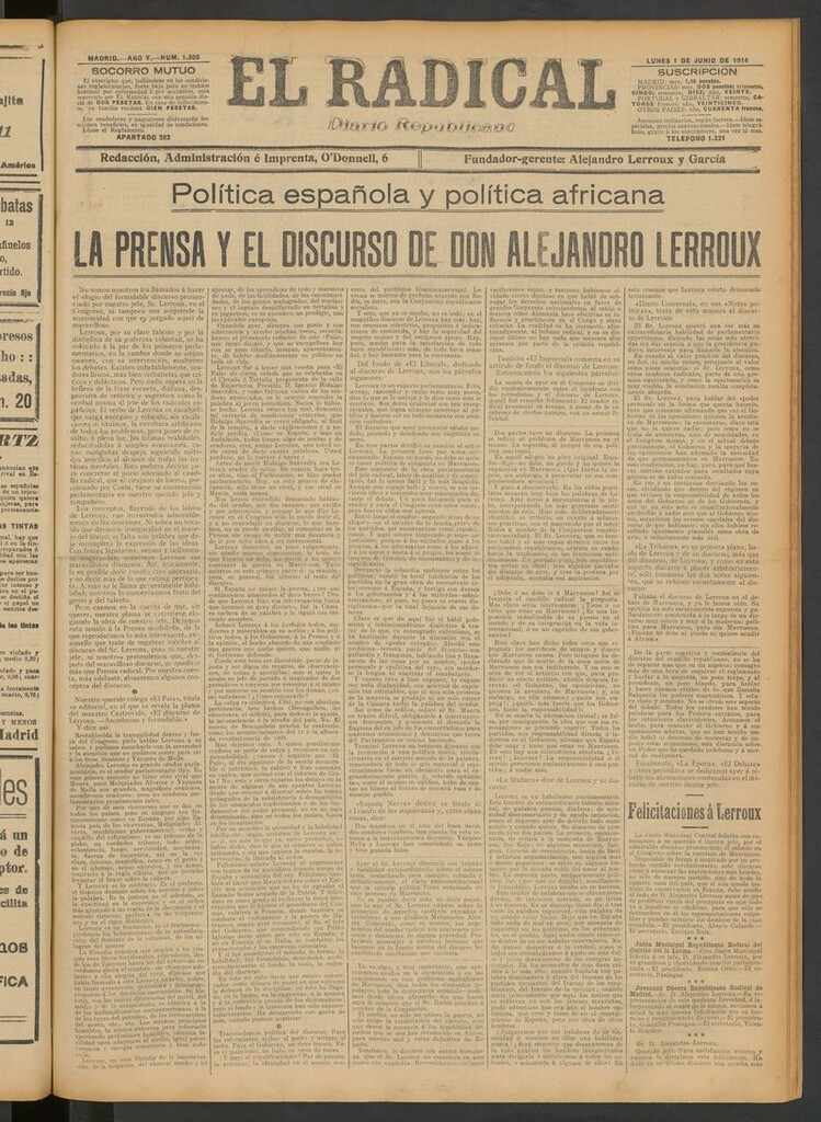 Miniatura de El Radical: diario republicano del 1 de junio de 1914
