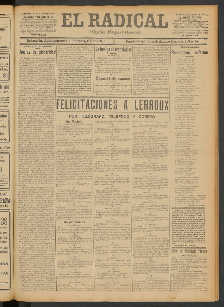 Miniatura de El Radical: diario republicano del 2 de junio de 1914