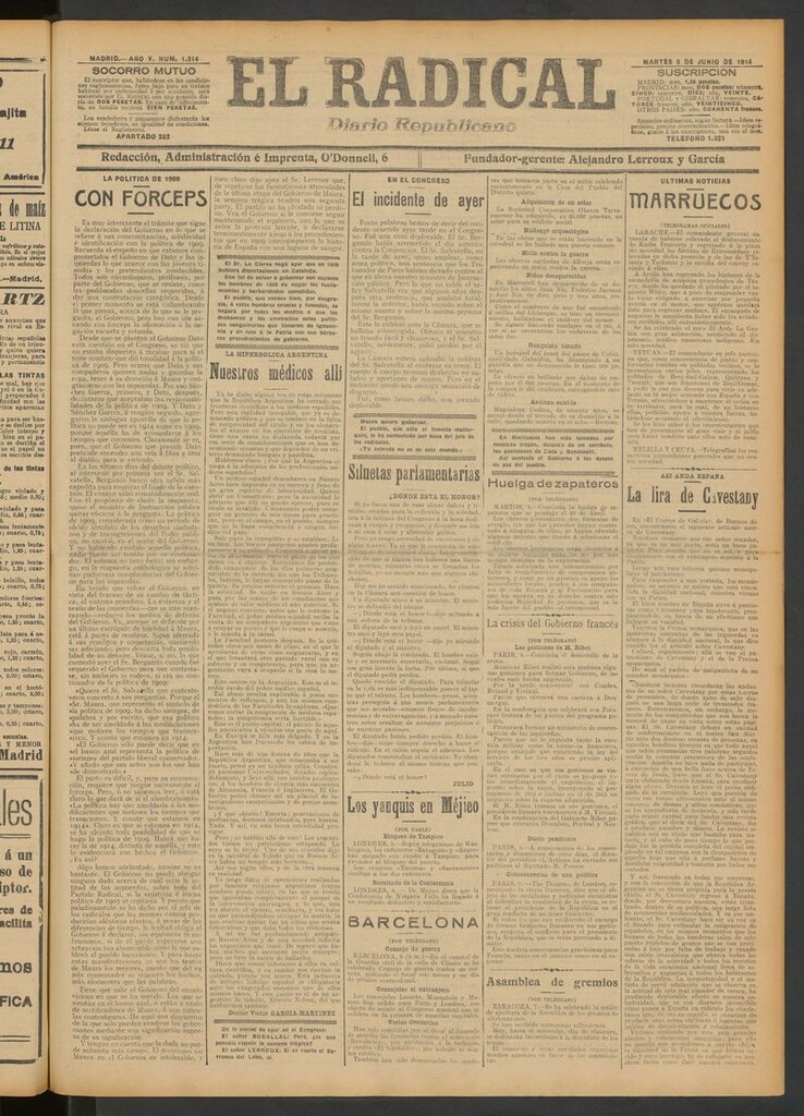 Miniatura de El Radical: diario republicano del 9 de junio de 1914