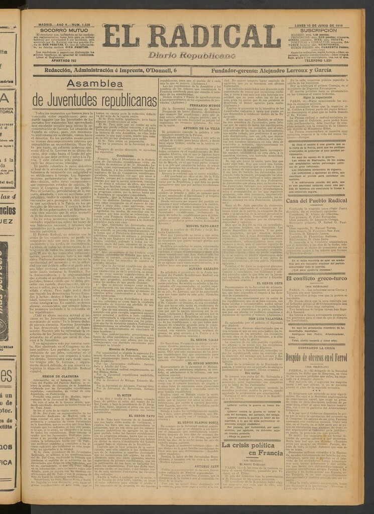 Miniatura de El Radical: diario republicano del 15 de junio de 1914