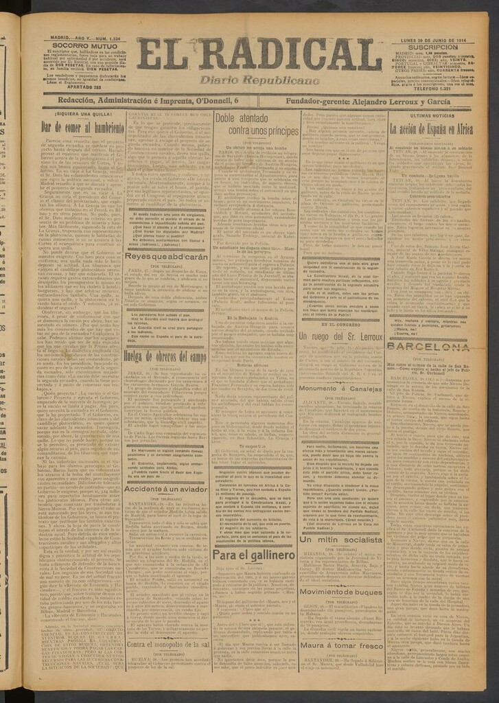 Miniatura de El Radical: diario republicano del 29 de junio de 1914