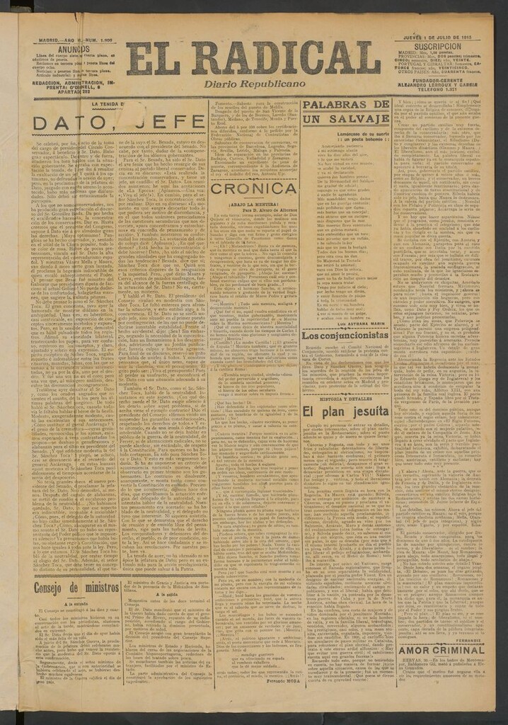 Miniatura de El Radical: diario republicano del 1 de julio de 1915