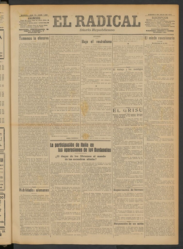 Miniatura de El Radical: diario republicano del 3 de julio de 1915