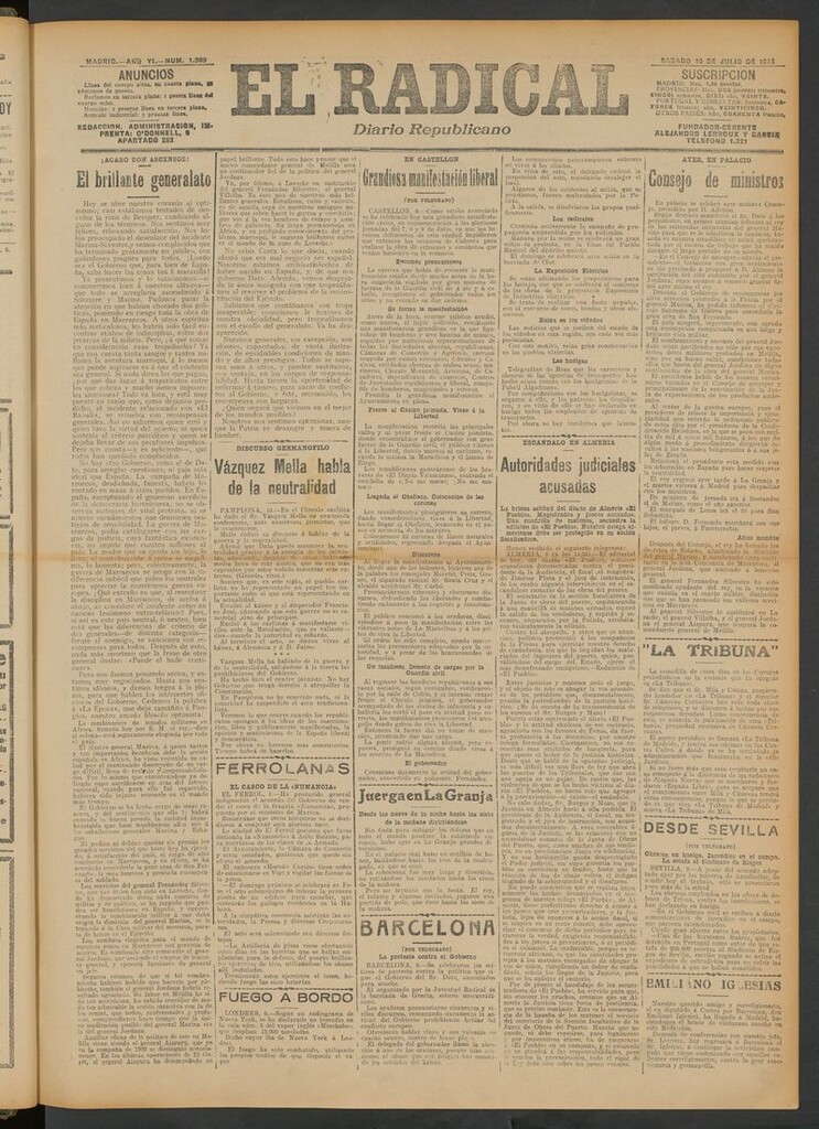 Miniatura de El Radical: diario republicano del 10 de julio de 1915
