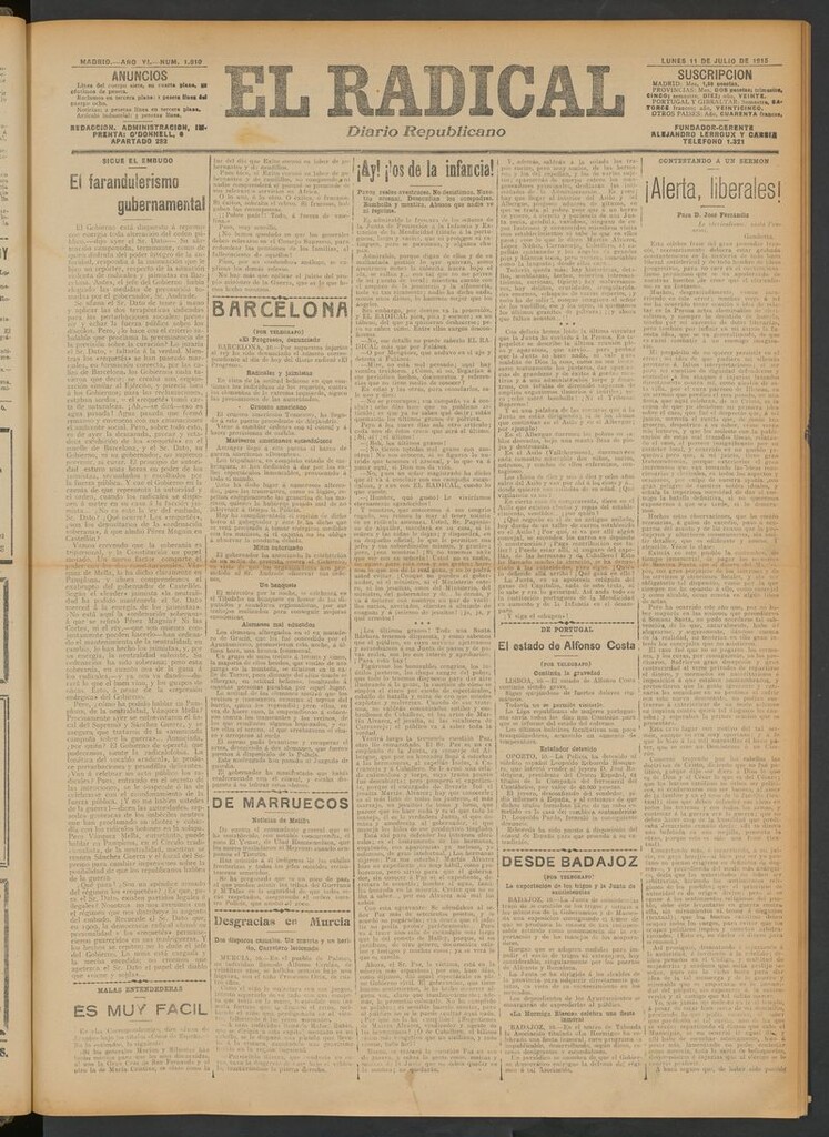 Miniatura de El Radical: diario republicano del 11 de julio de 1915