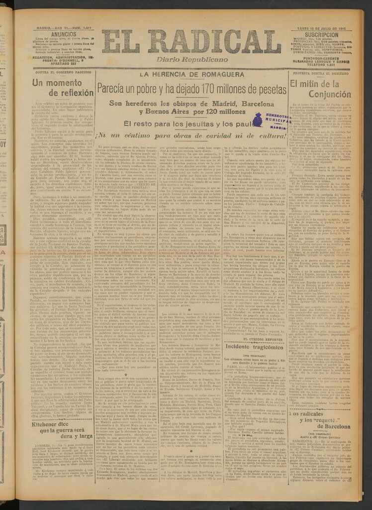 Miniatura de El Radical: diario republicano del 12 de julio de 1915
