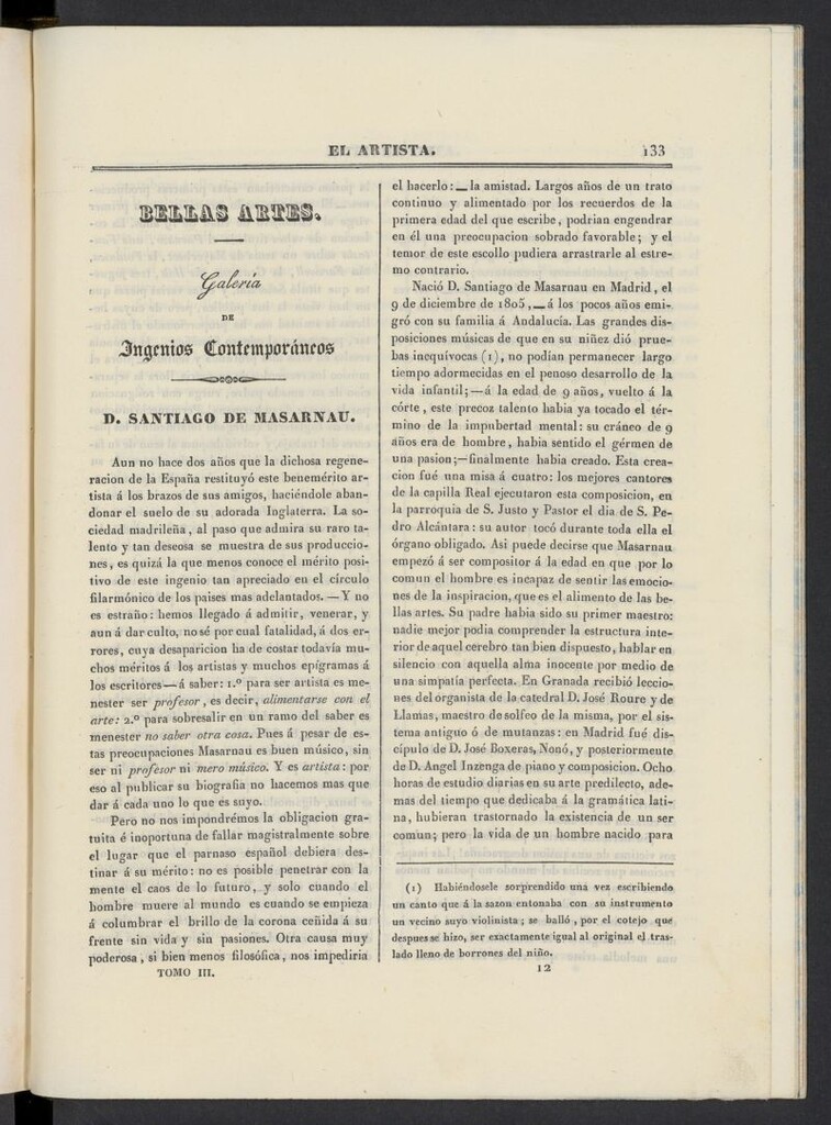 Miniatura de El artista: periódico semanal de artes, literatura, historia de 1836, tomo III, nº 12