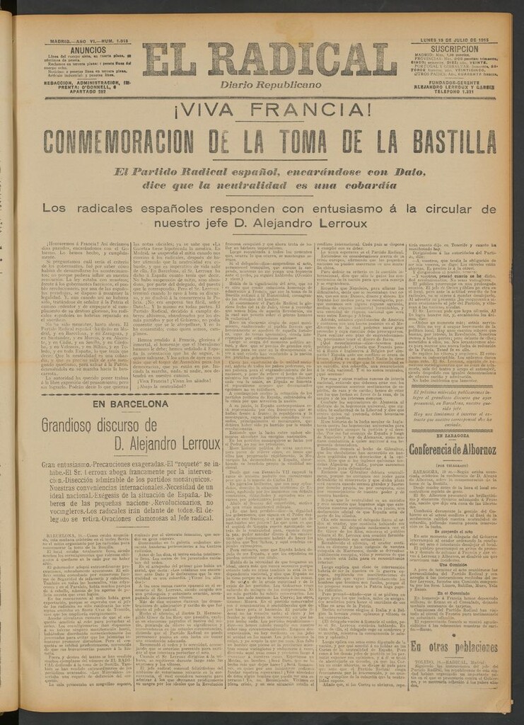 Miniatura de El Radical: diario republicano del 19 de julio de 1915