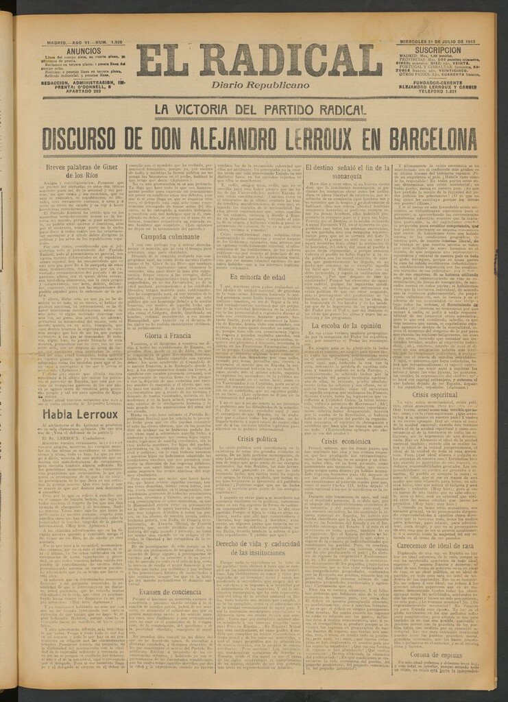 Miniatura de El Radical: diario republicano del 21 de julio de 1915