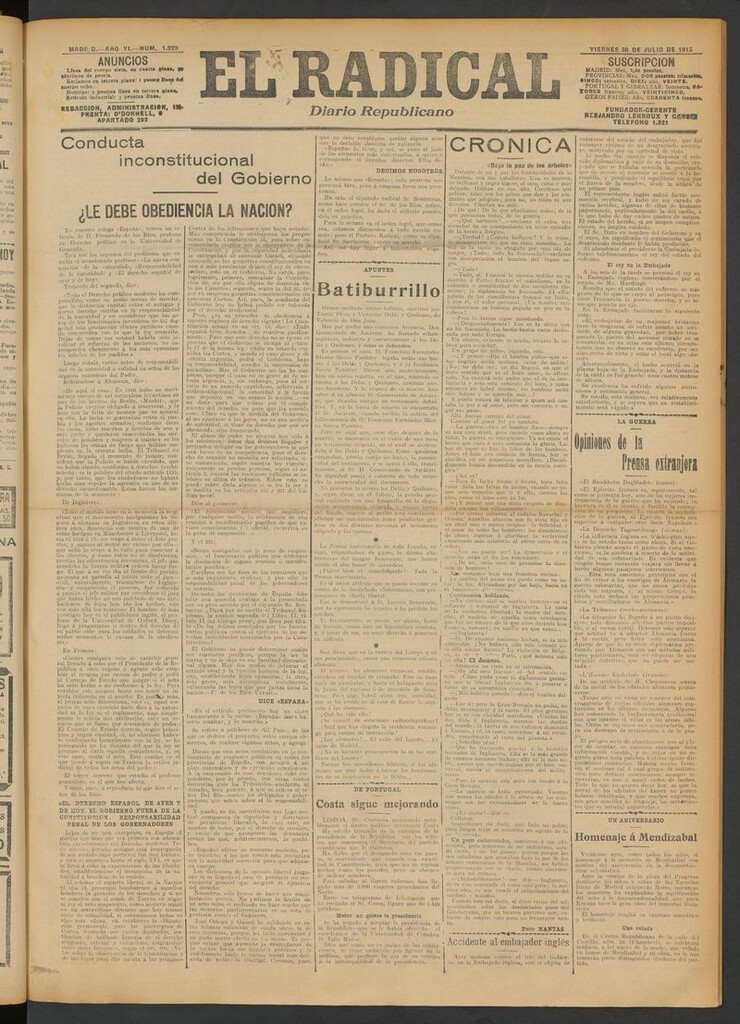 Miniatura de El Radical: diario republicano del 30 de julio de 1915