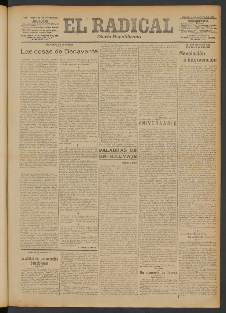 Miniatura de El Radical: diario republicano del 3 de agosto de 1915
