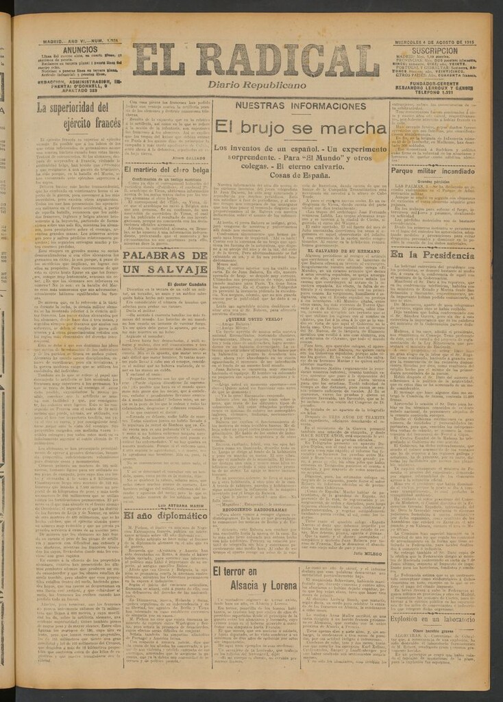 Miniatura de El Radical: diario republicano del 4 de agosto de 1915