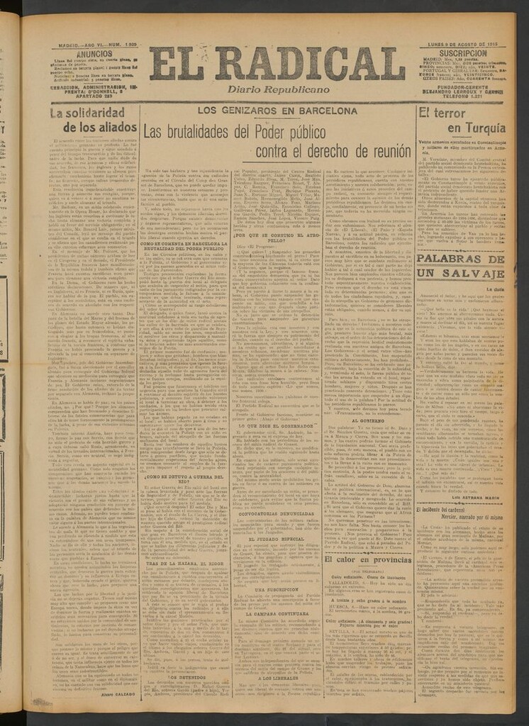 Miniatura de El Radical: diario republicano del 9 de agosto de 1915