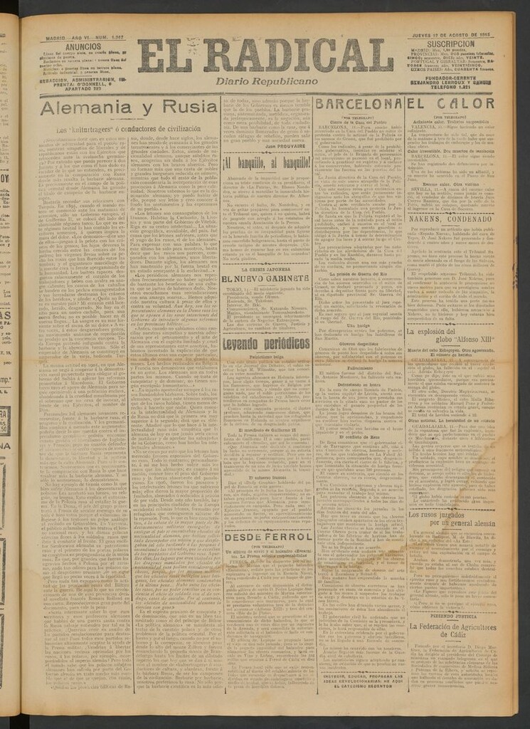 Miniatura de El Radical: diario republicano del 12 de agosto de 1915
