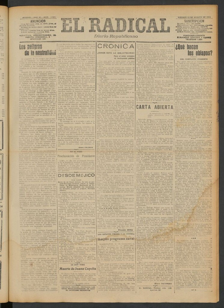 Miniatura de El Radical: diario republicano del 13 de agosto de 1915