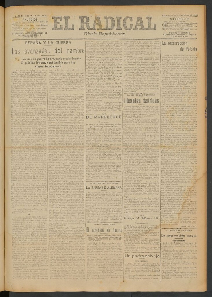 Miniatura de El Radical: diario republicano del 18 de agosto de 1915