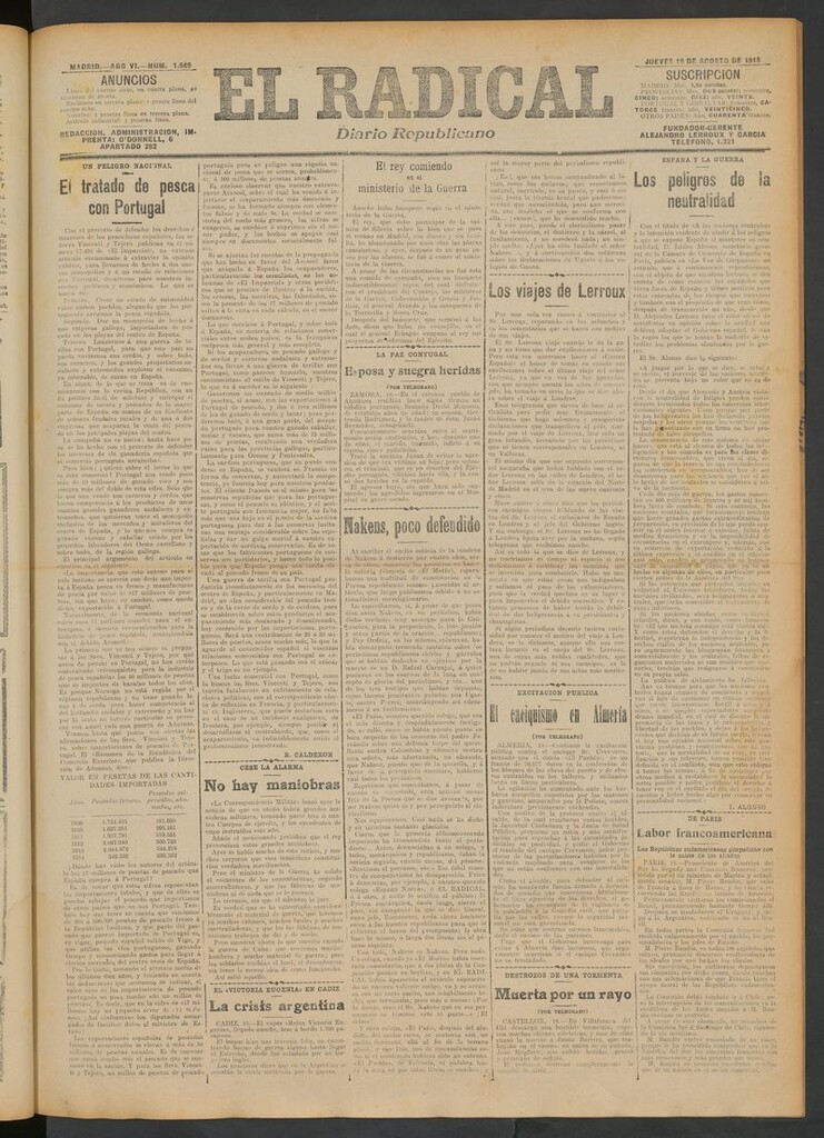 Miniatura de El Radical: diario republicano del 19 de agosto de 1915