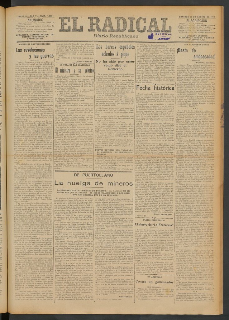 Miniatura de El Radical: diario republicano del 22 de agosto de 1915
