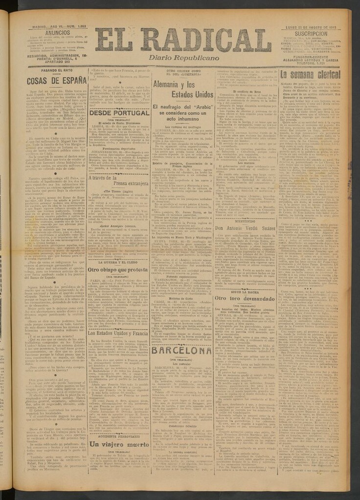 Miniatura de El Radical: diario republicano del 23 de agosto de 1915