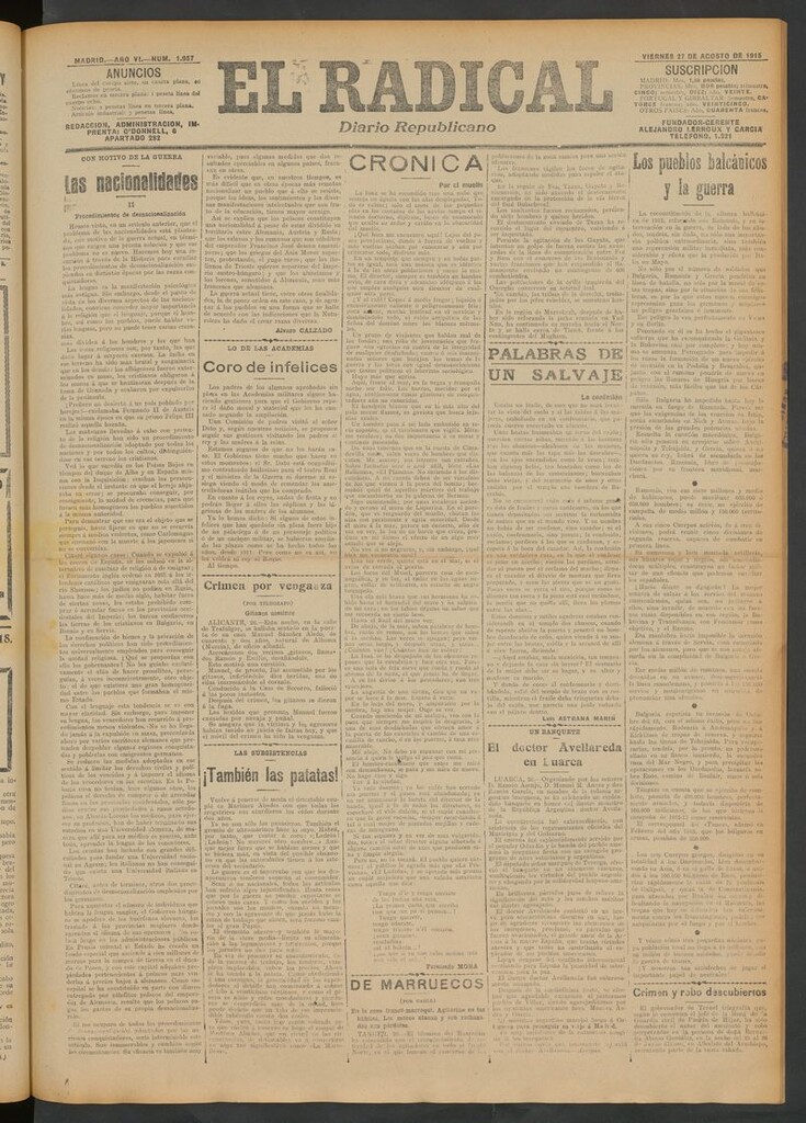 Miniatura de El Radical: diario republicano del 27 de agosto de 1915