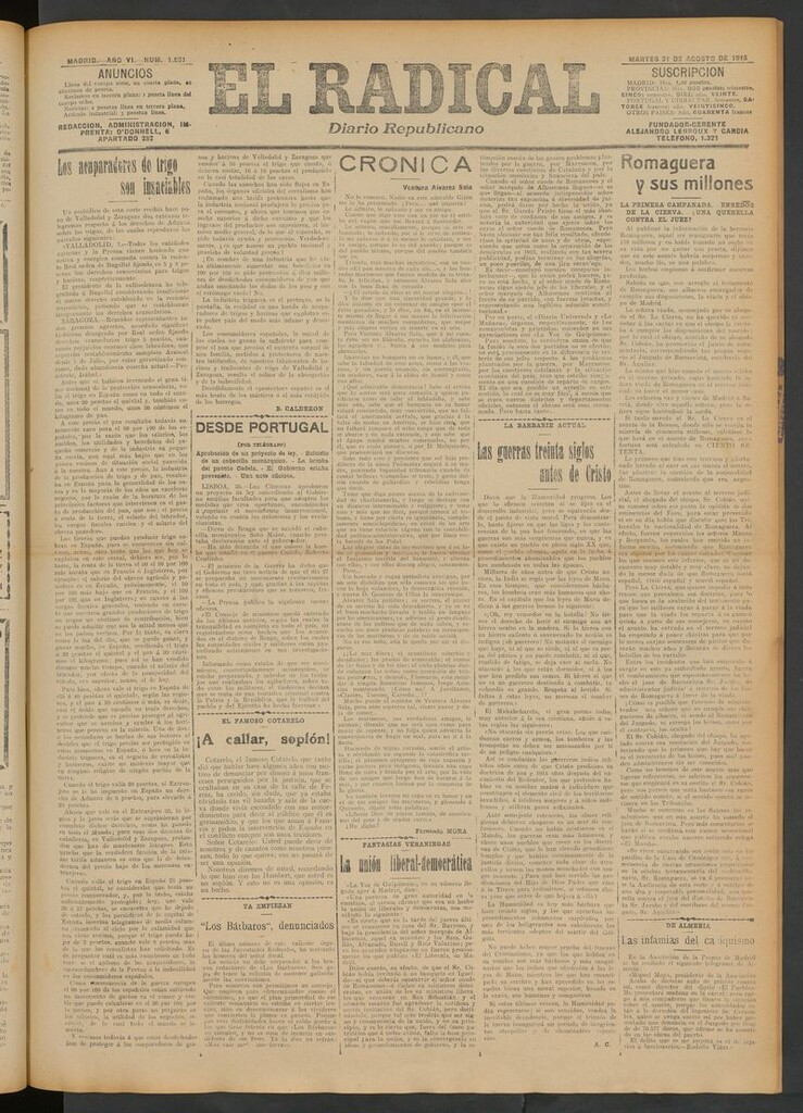 Miniatura de El Radical: diario republicano del 31 de agosto de 1915