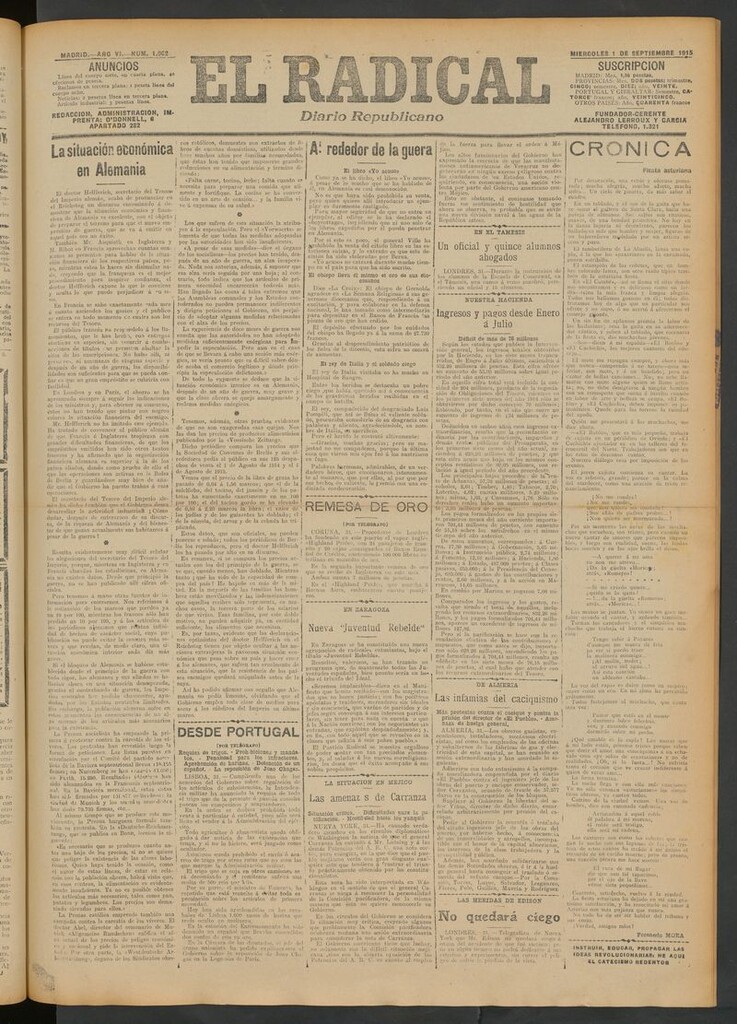 Miniatura de El Radical: diario republicano del 1 de septiembre de 1915