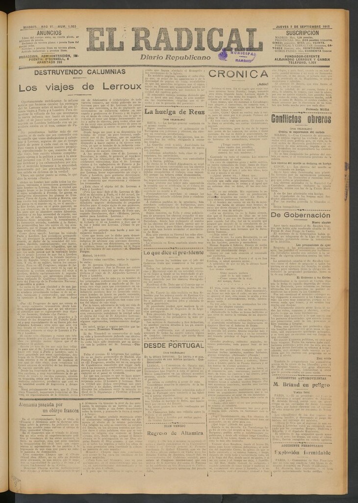 Miniatura de El Radical: diario republicano del 2 de septiembre de 1915