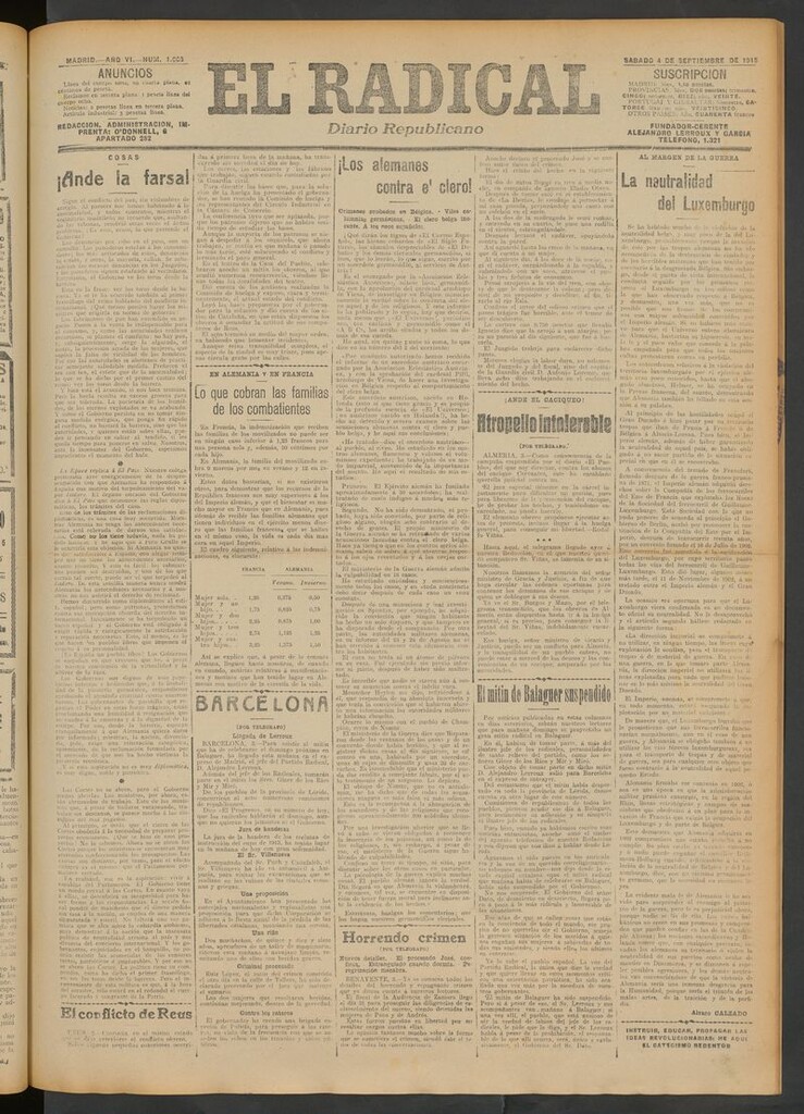 Miniatura de El Radical: diario republicano del 4 de septiembre de 1915