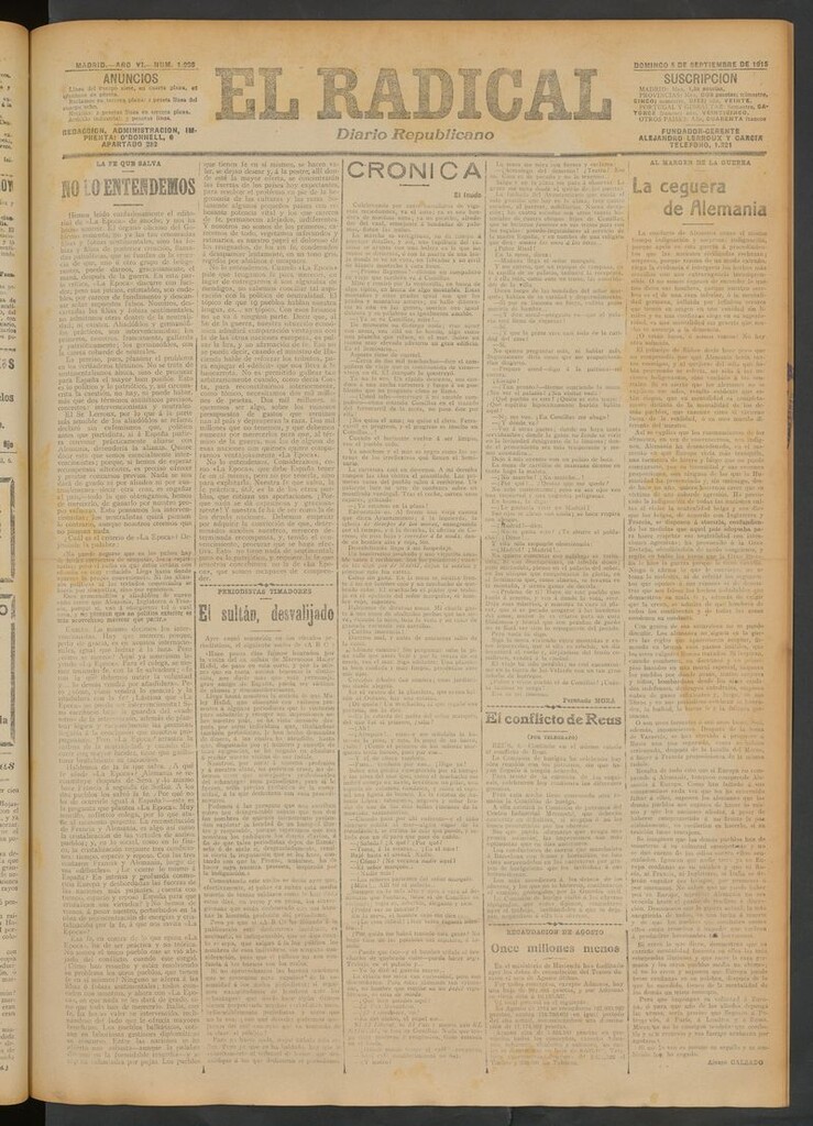 Miniatura de El Radical: diario republicano del 5 de septiembre de 1915