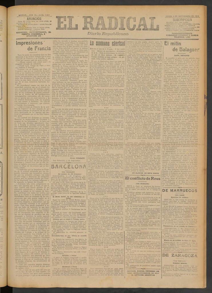 Miniatura de El Radical: diario republicano del 6 de septiembre de 1915