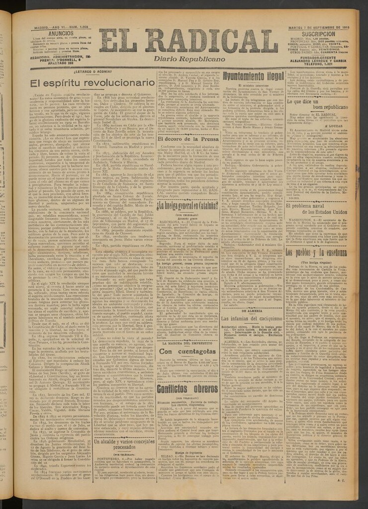 Miniatura de El Radical: diario republicano del 7 de septiembre de 1915