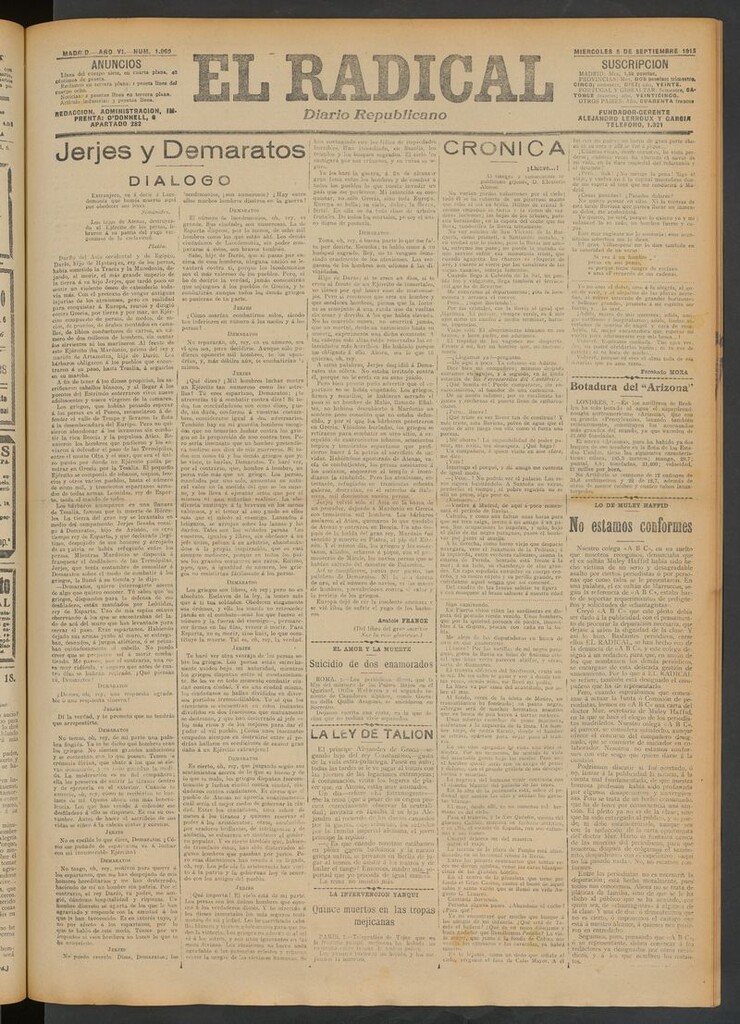Miniatura de El Radical: diario republicano del 8 de septiembre de 1915