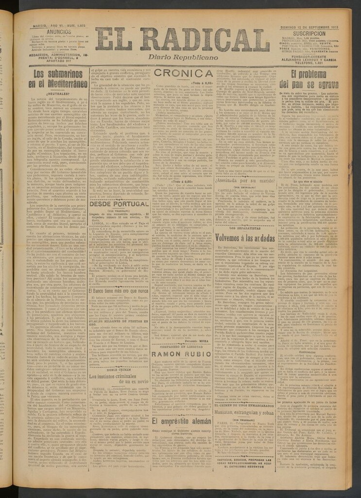 Miniatura de El Radical: diario republicano del 12 de septiembre de 1915
