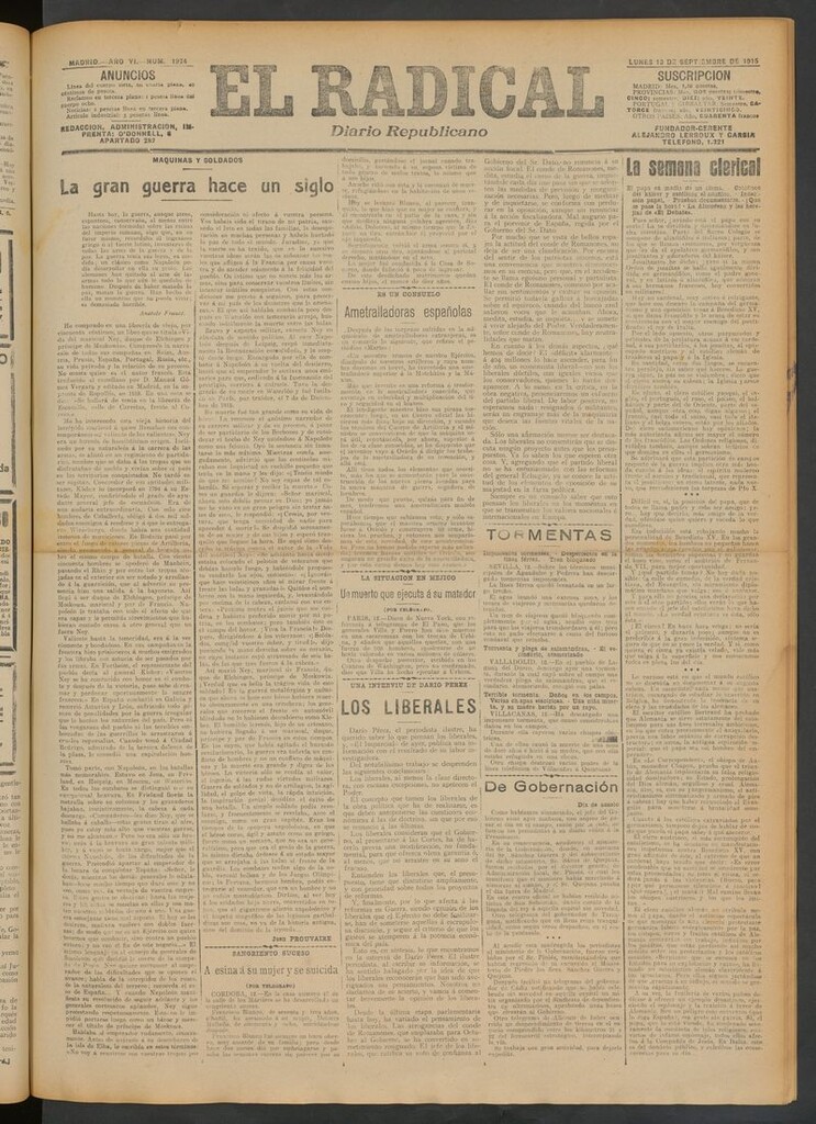 Miniatura de El Radical: diario republicano del 13 de septiembre de 1915