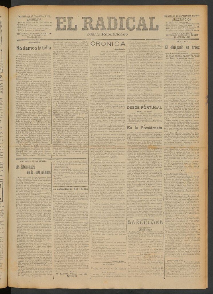 Miniatura de El Radical: diario republicano del 14 de septiembre de 1915