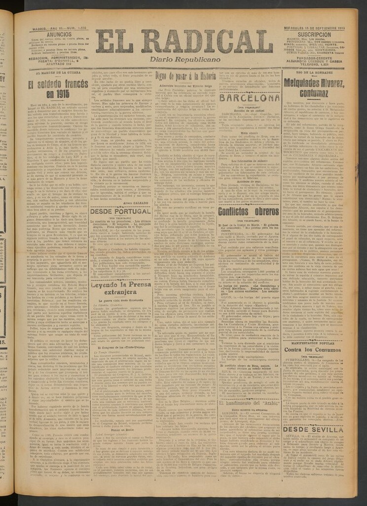 Miniatura de El Radical: diario republicano del 15 de septiembre de 1915