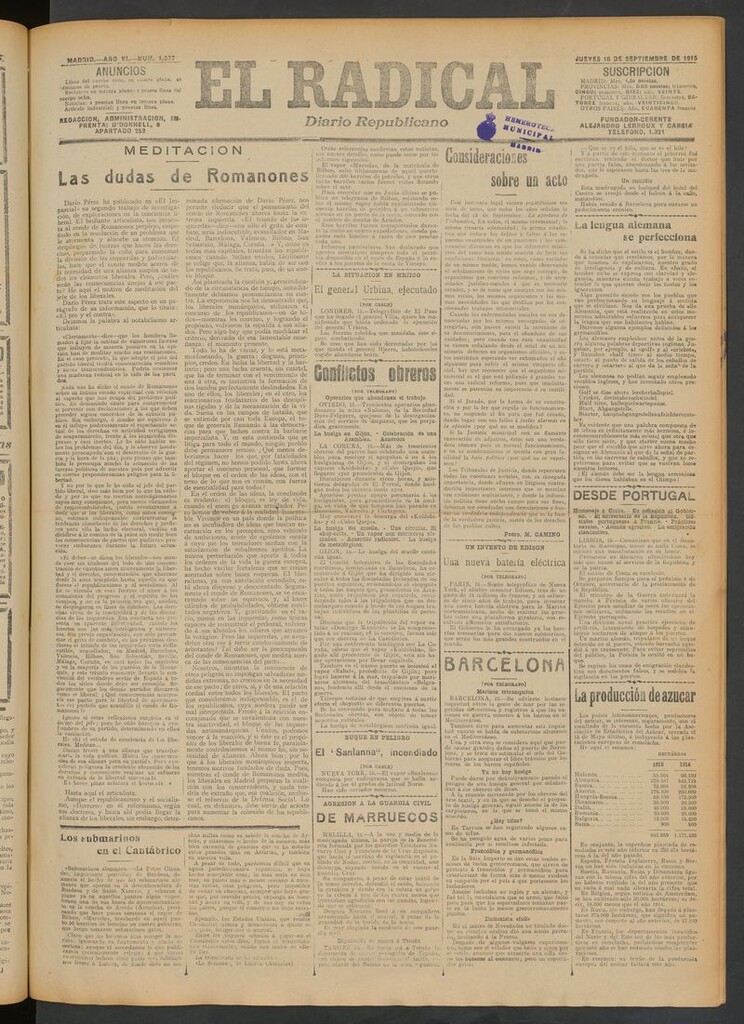 Miniatura de El Radical: diario republicano del 16 de septiembre de 1915
