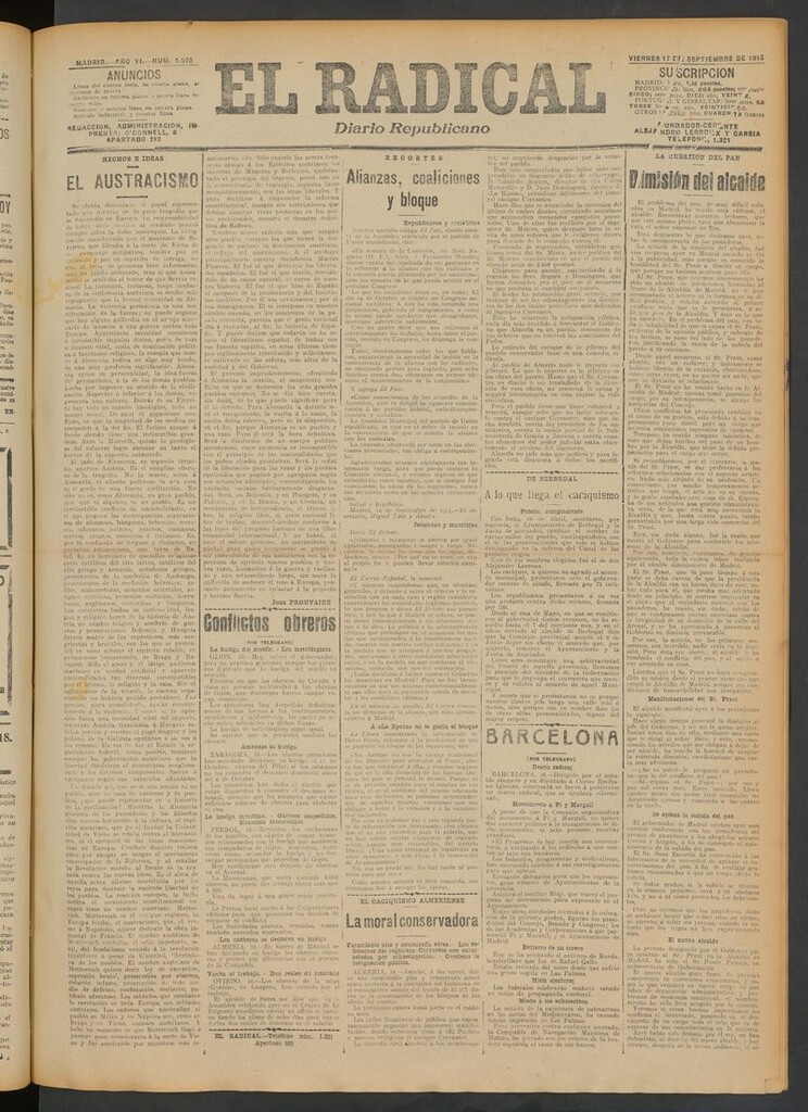 Miniatura de El Radical: diario republicano del 17 de septiembre de 1915