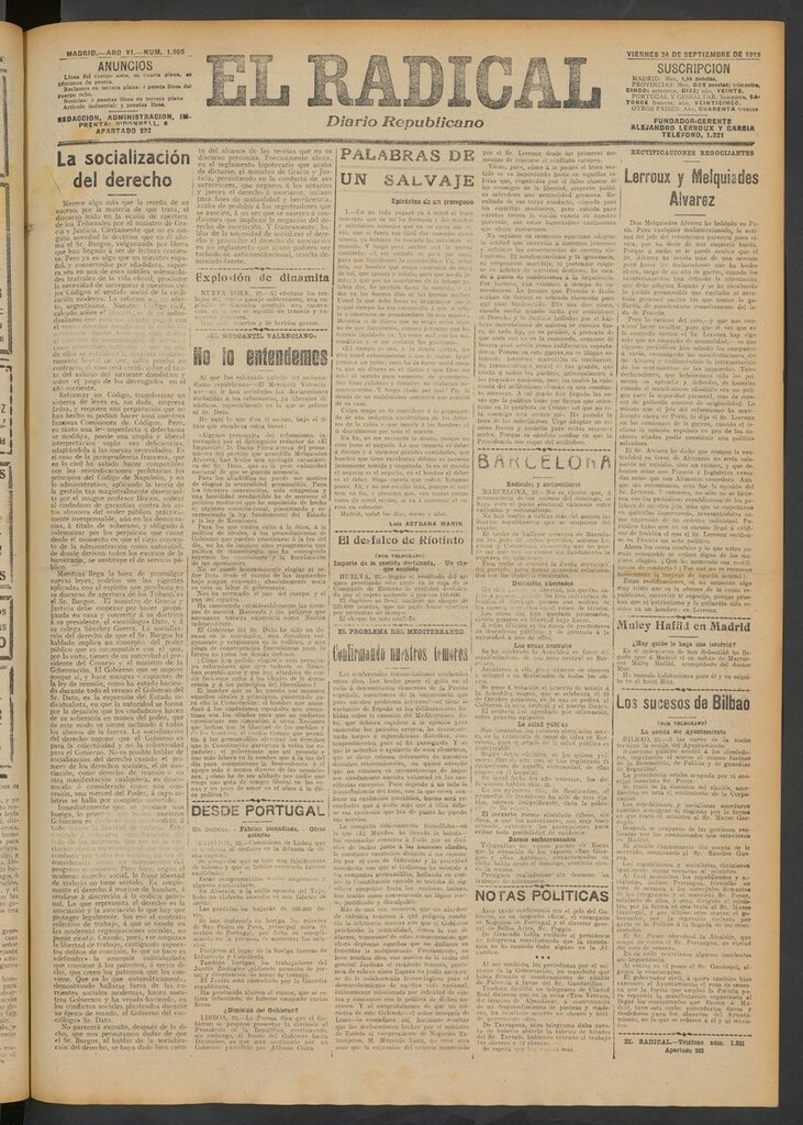 Miniatura de El Radical: diario republicano del 24 de septiembre de 1915
