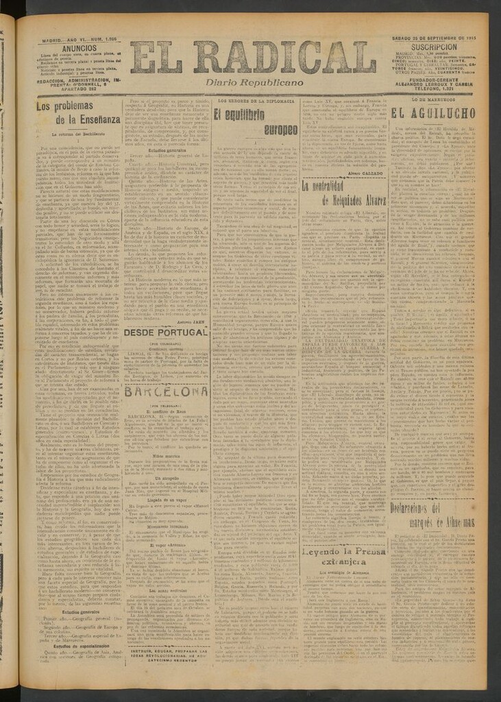 Miniatura de El Radical: diario republicano del 25 de septiembre de 1915