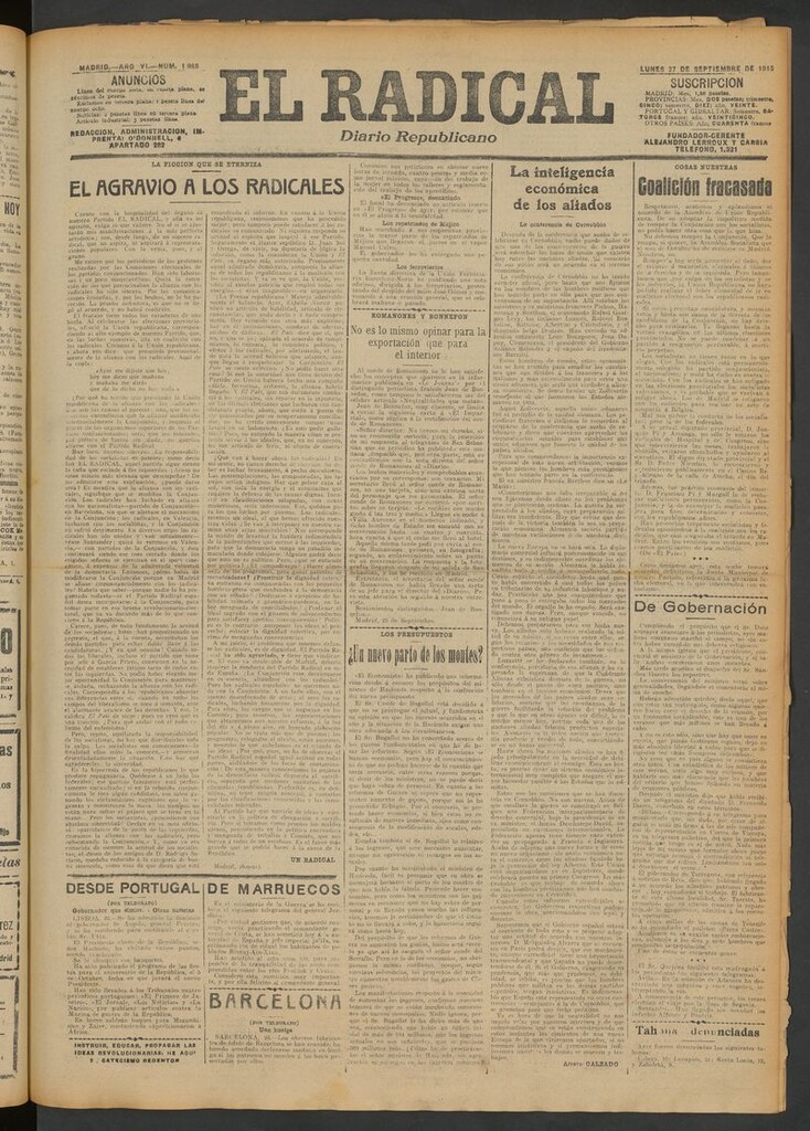 Miniatura de El Radical: diario republicano del 27 de septiembre de 1915