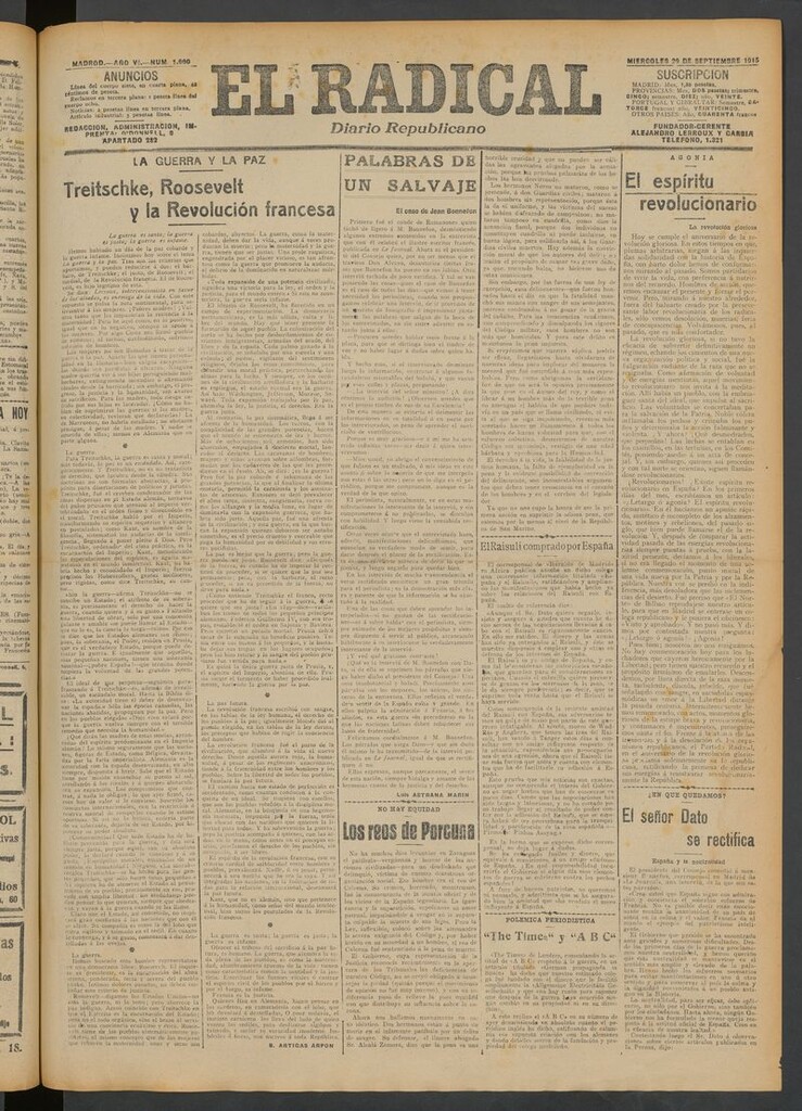 Miniatura de El Radical: diario republicano del 29 de septiembre de 1915