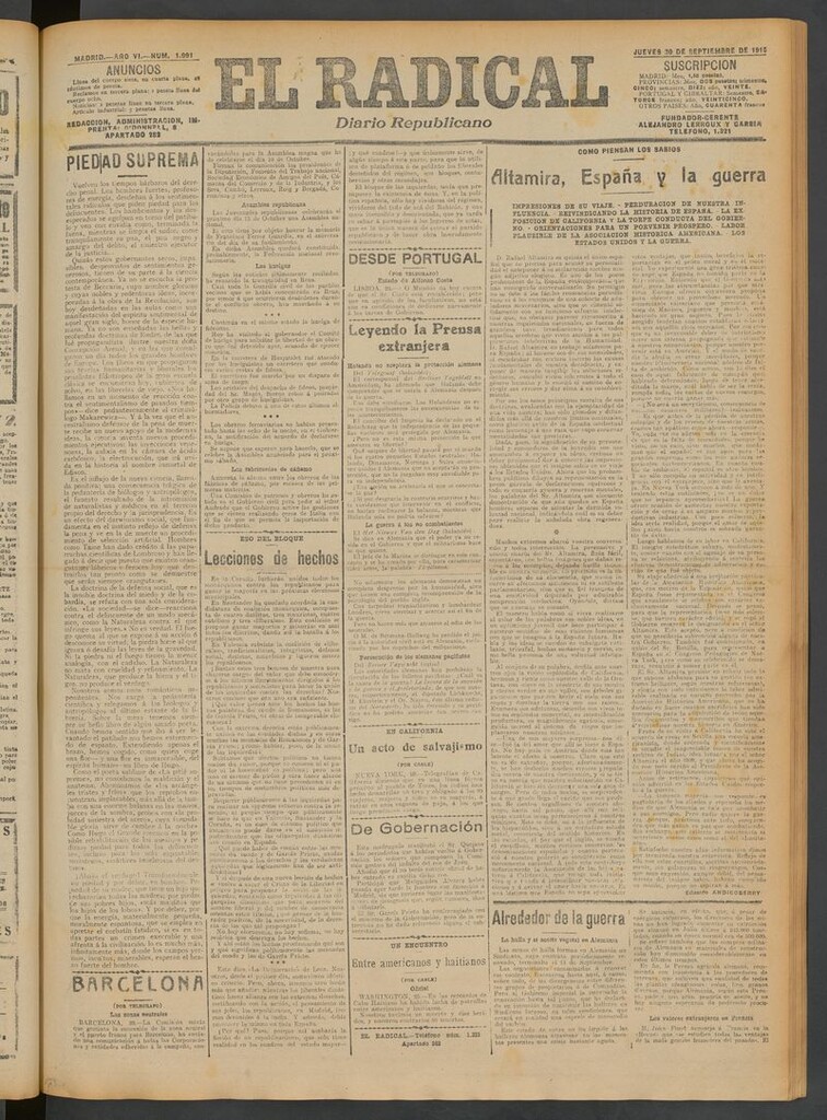 Miniatura de El Radical: diario republicano del 30 de septiembre de 1915