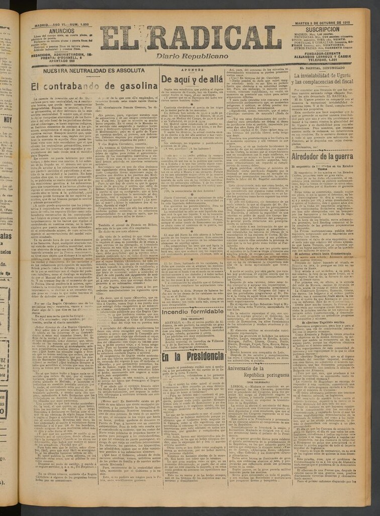 Miniatura de El Radical: diario republicano del 5 de octubre de 1915