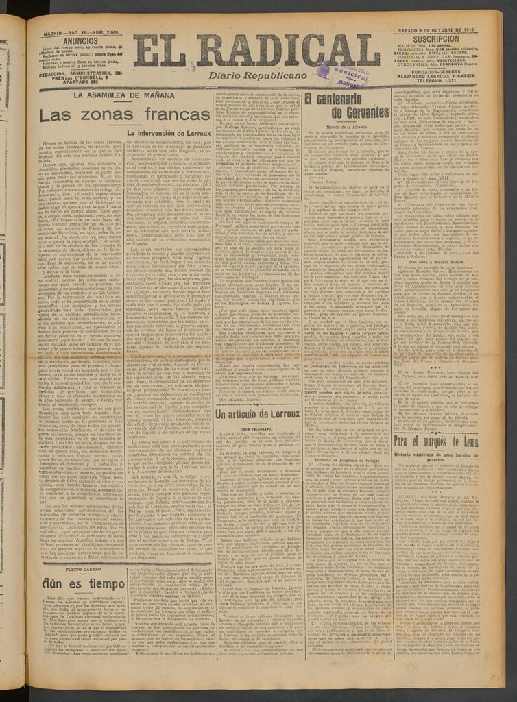 Miniatura de El Radical: diario republicano del 9 de octubre de 1915