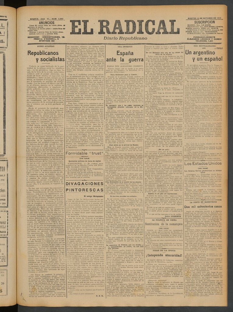 Miniatura de El Radical: diario republicano del 12 de octubre de 1915