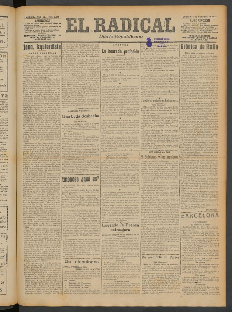 Miniatura de El Radical: diario republicano del 14 de octubre de 1915