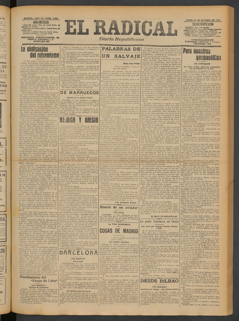 Miniatura de El Radical: diario republicano del 18 de octubre de 1915