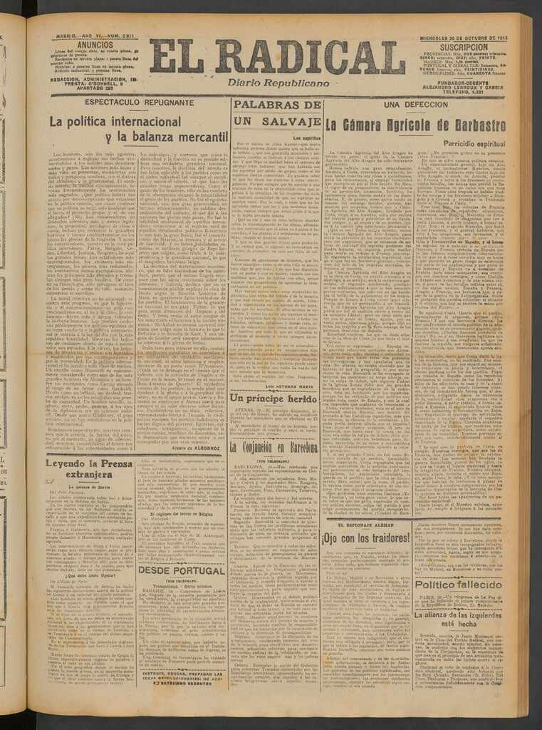 Miniatura de El Radical: diario republicano del 20 de octubre de 1915