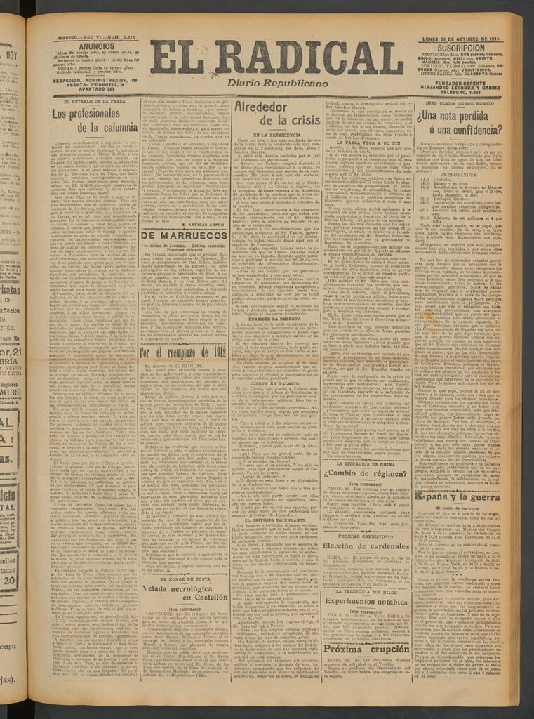 Miniatura de El Radical: diario republicano del 25 de octubre de 1915